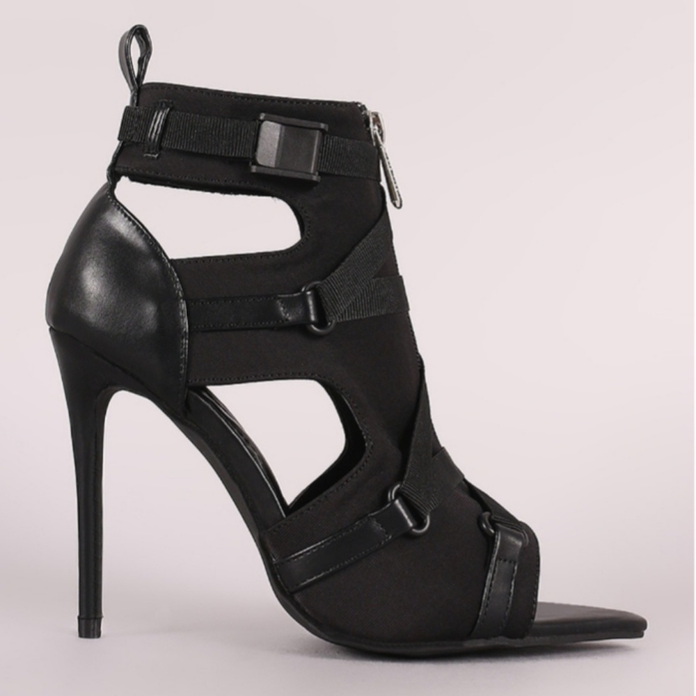 Last Size 6.5 🖤Zipper Trim Lace-Up Stiletto Heel - Picture 2 of 8